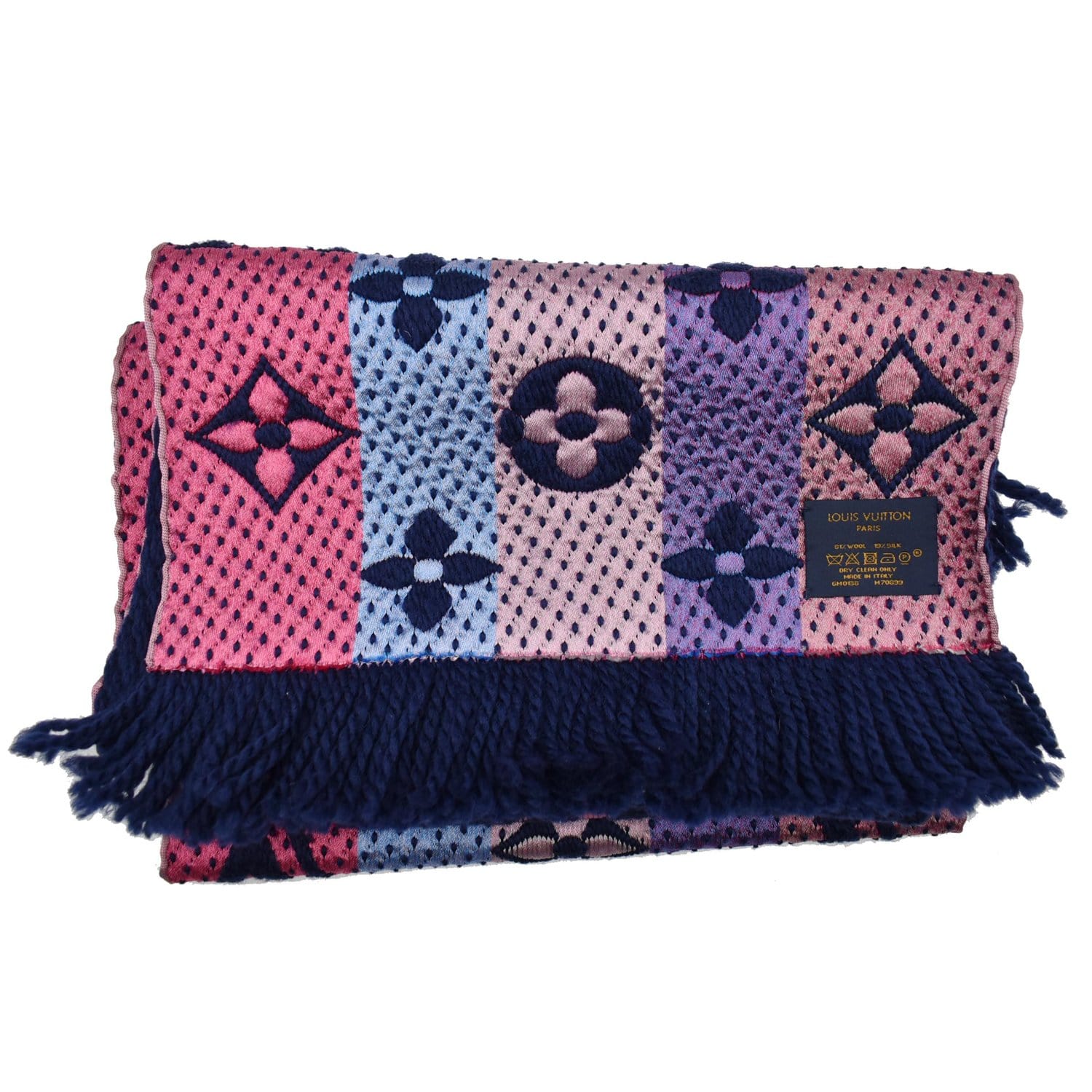 Louis Vuitton Wool Silk Rainbow Logomania Scarf Navy 599701