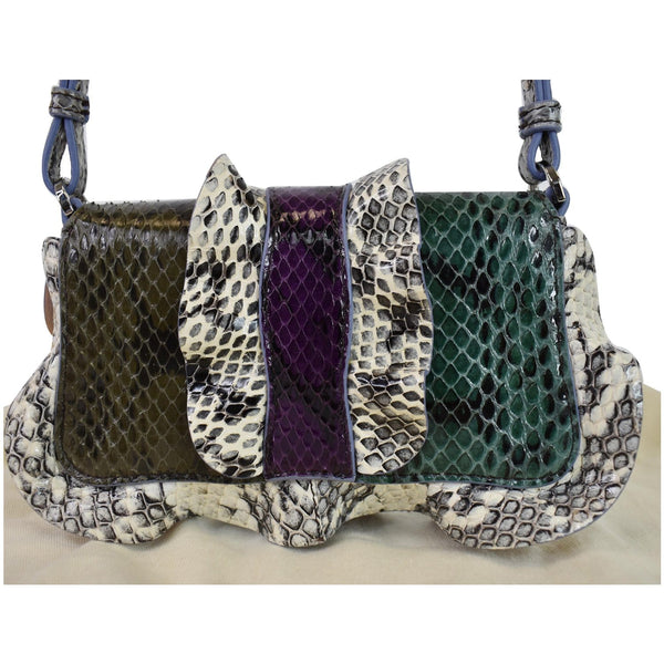 FENDI Baguette MicroWave Python Leather Chain Crossbody Bag Multi