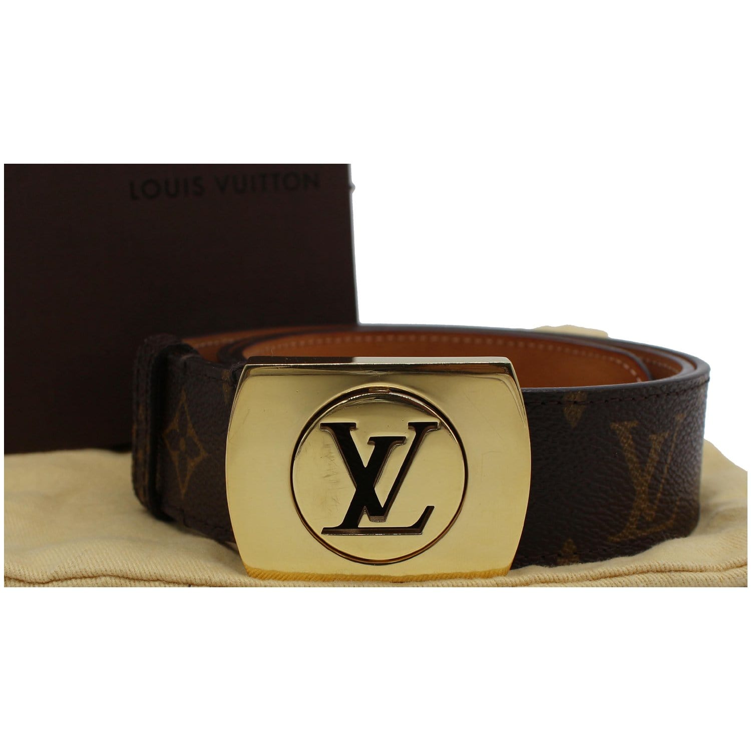 Louis Vuitton Brown Monogram Canvas Logo Buckle Belt Size 85/34 For Sale at  1stDibs