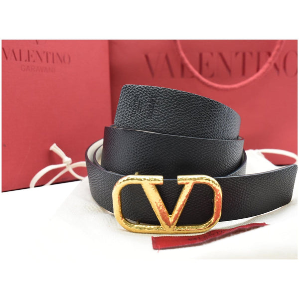 VALENTINO Garavani VLogo Signature Calfskin Leather Reversible Belt Black Ivory