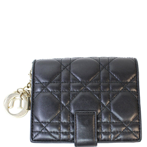 CHRISTIAN DIOR Mini Lady Dior Cannage Lambskin Compact Wallet Black