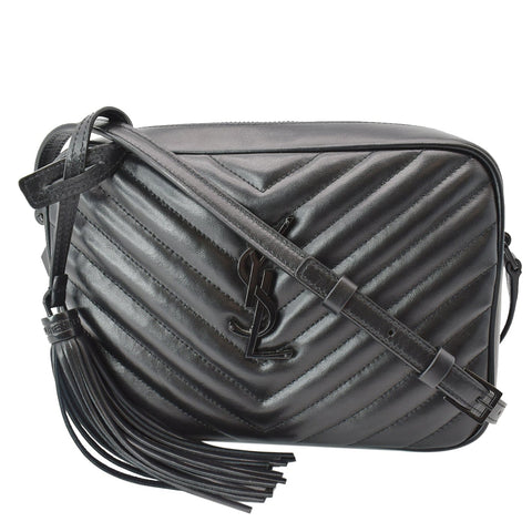 YVES SAINT LAURENT Lou Chevron Leather Camera Crossbody Bag Black