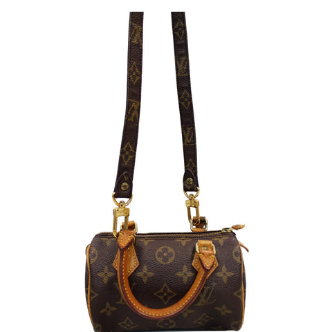 LOUIS VUITTON Mini Speedy Monogram Canvas Satchel Bag Brown
