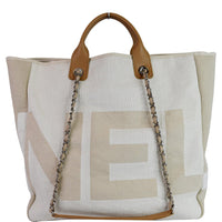 Chanel 18P Deauville 2Way Logo Chain Shopping Bag Beige