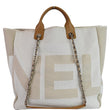 Chanel 18P Deauville 2Way Logo Chain Shopping Bag Beige