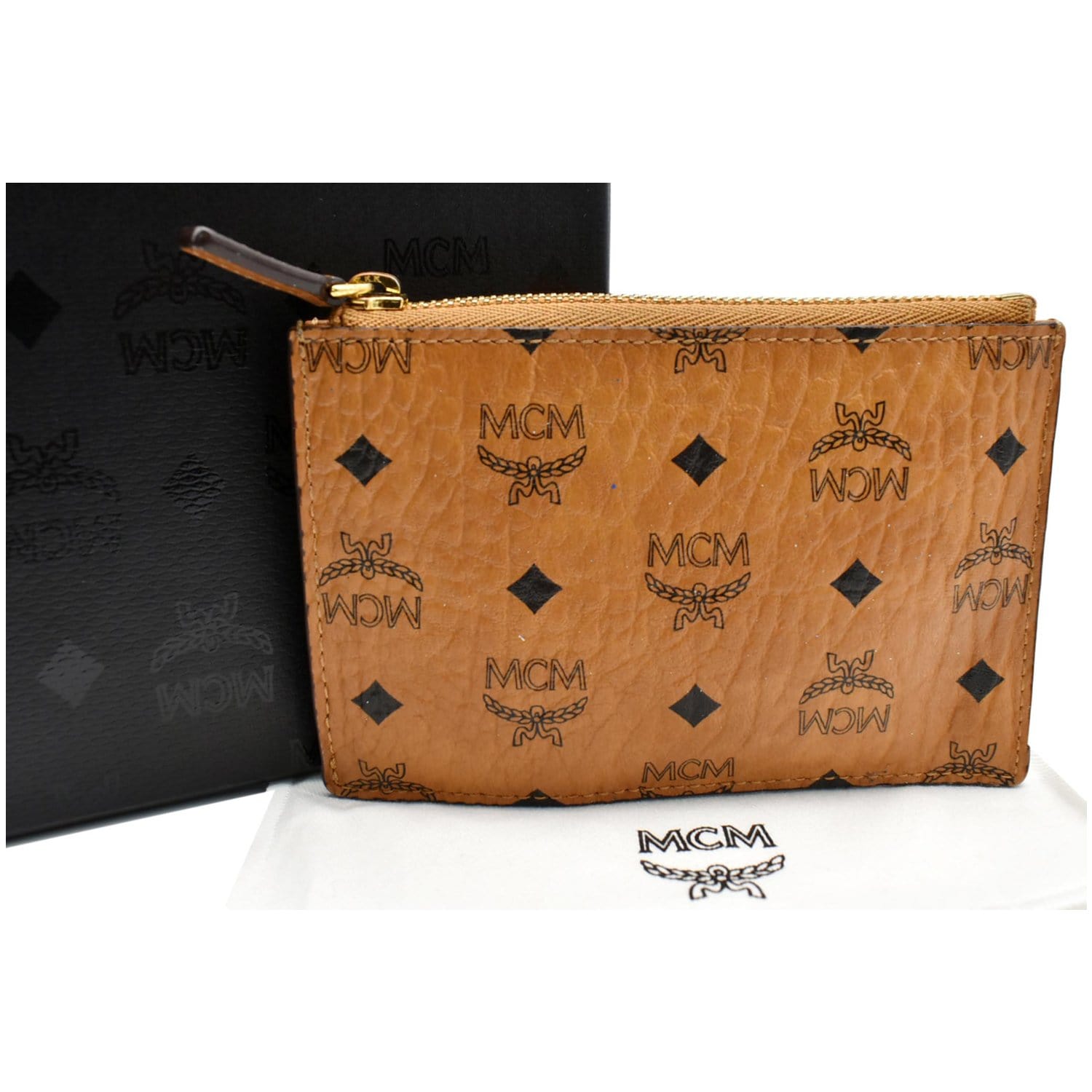 Mcm Monogram Leather Credit Card Keychain Wallet
