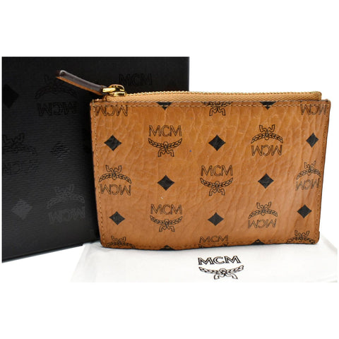 MCM Key Pouch Visetos Monogram Canvas Wallet Cognac