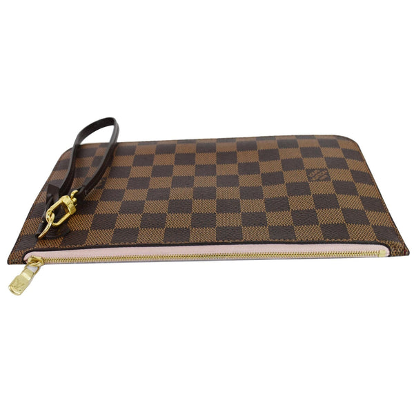 Louis Vuitton Pochette Damier Ebene Neverfull MM Pouch - front zipper view