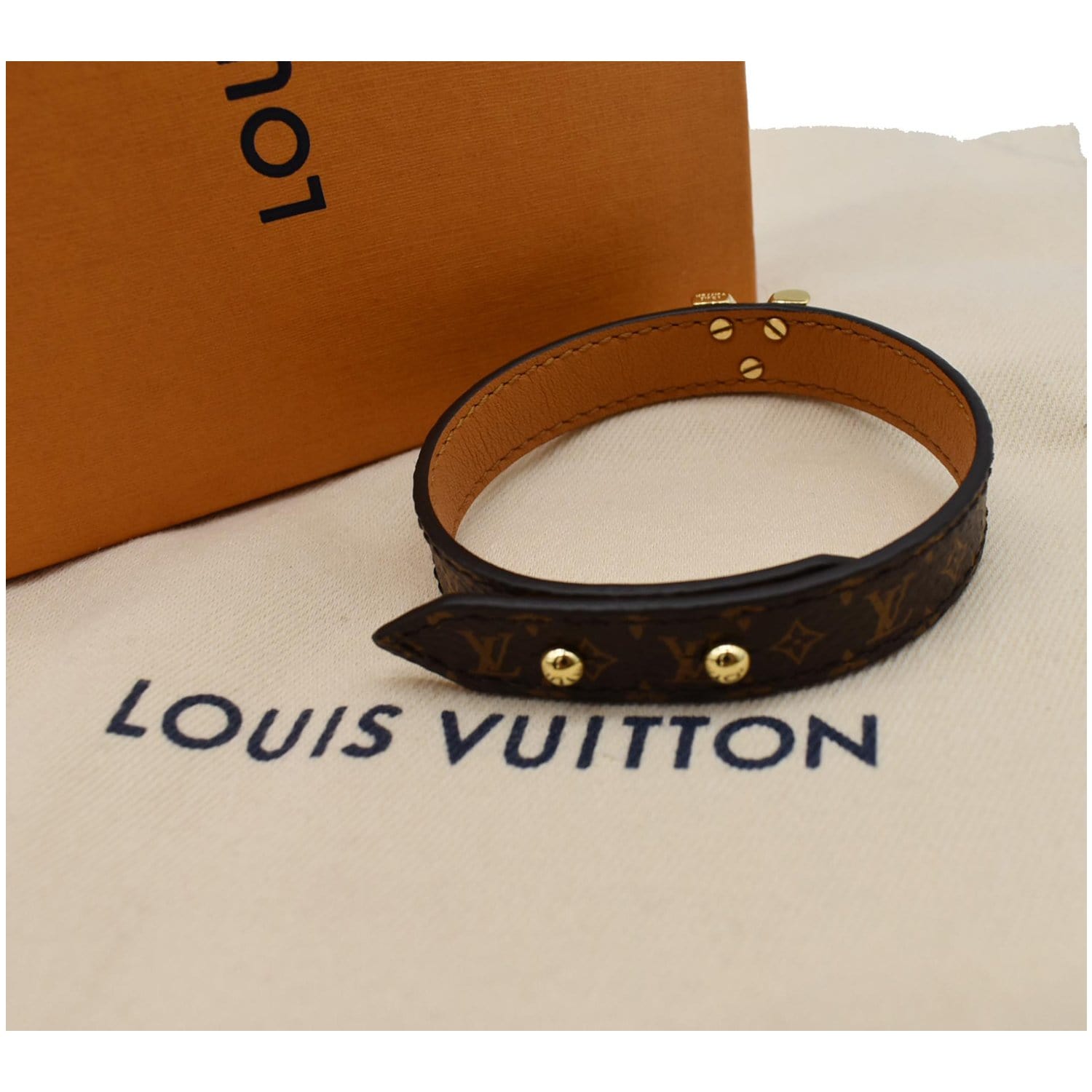LOUIS VUITTON Essential V Monogram Canvas Bracelet Brown Size 15