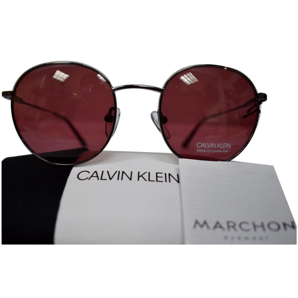 CALVIN KLEIN CK18104S 009 49 Round Men Sunglasses Oxblood Lens