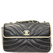 CHANEL Chevron Contrast Quilted Lambskin Flap Shoulder Bag Black