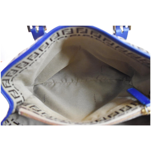 FENDI Zucchino Print Canvas Leather Tote Bag Blue/Brown