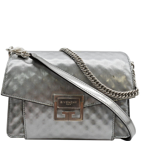 Givenchy Small Gv3 Calfskin Leather Crossbody Bag Metallic Silver