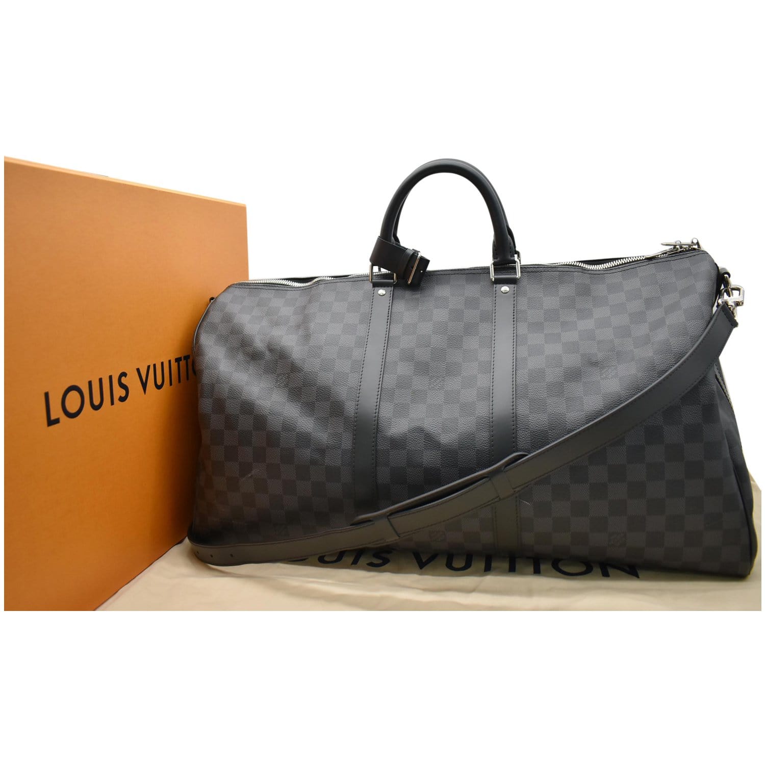 LOUIS VUITTON Keepall Bandouliere Graphite Travel Bag Black