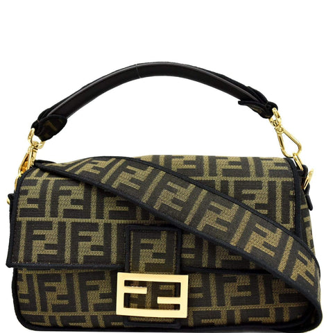 FENDI Mini Baguette Zucca Canvas Shoulder Bag Brown