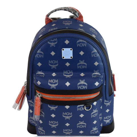 MCM Stark Estate Small Visetos Logo Leather Backpack Blue