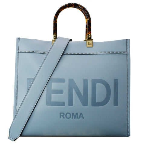 FENDI Sunshine Plexiglass Medium Leather Shopper Tote Bag Blue