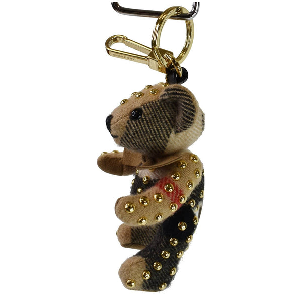 BURBERRY Thomas Bear Cashmere House Check Studded Keychain Camel Gold