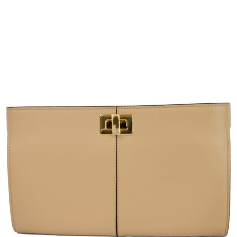 FENDI Peekaboo Iconic Twist Lock Leather Wallet Brown