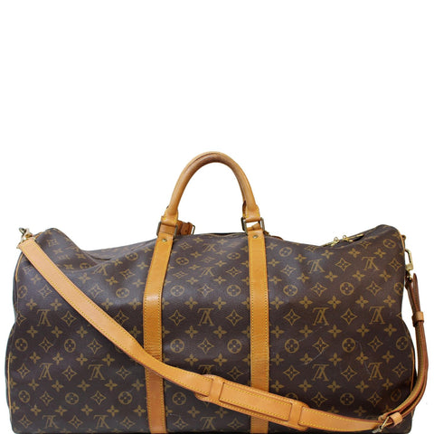 LOUIS VUITTON Keepall 60 Bandouliere Monogram Canvas Travel Bag Brown