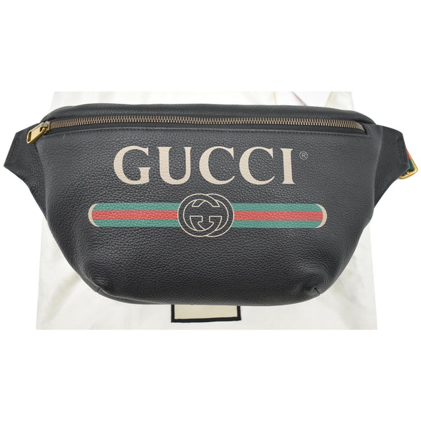 GUCCI Print Medium Leather Belt Waist Bum Bag Black 530412