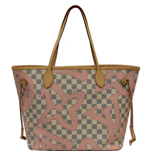 LOUIS VUITTON Neverfull MM Tahitienne Damier Azur Shoulder Bag Pink