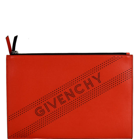 GIVENCHY Emblem Perforated Leather Pouch Bag Red