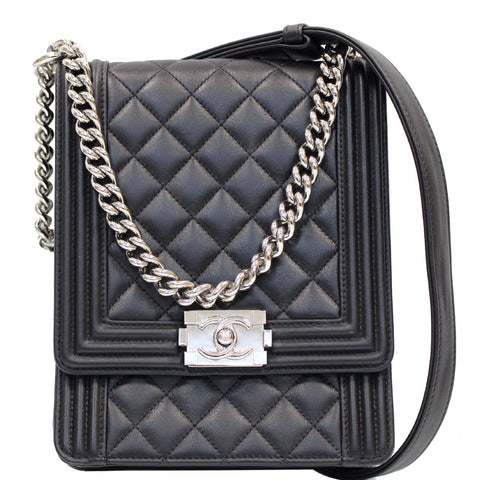 CHANEL North South Boy Lambskin Leather Crossbody Bag Black