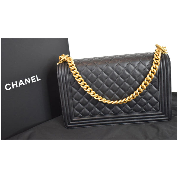 CHANEL New Medium Boy Flap Lambskin Leather Shoulder Bag Black