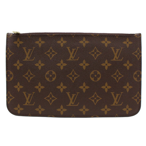 LOUIS VUITTON Neverfull Monogram Canvas Pochette Wristlet Pouch Brown