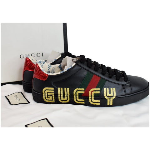 GUCCI Web Ace Guccy Leather Sneakers Black 525268 US 7