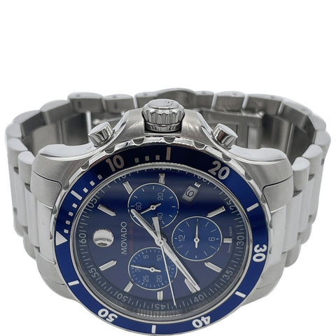 MOVADO Series 800 Chronograph Swiss Quartz SS Watch Blue Dial 42MM