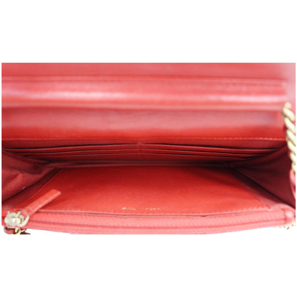 CHANEL Boy Woc Lambskin Leather Wallet On Chain Clutch Bag Red