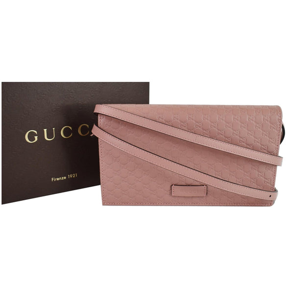 GUCCI Micro GG Guccissima Leather Crossbody Wallet Pink 466507