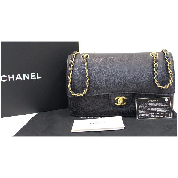 CHANEL Classic Pure Caviar Medium Double Flap Leather Shoulder Bag Black