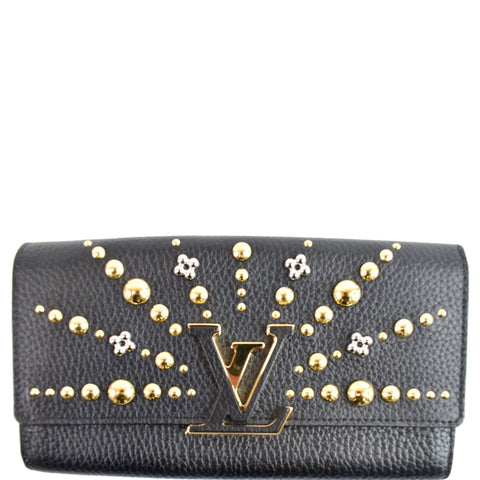 LOUIS VUITTON Capucines Studded Taurillon Leather Wallet Black