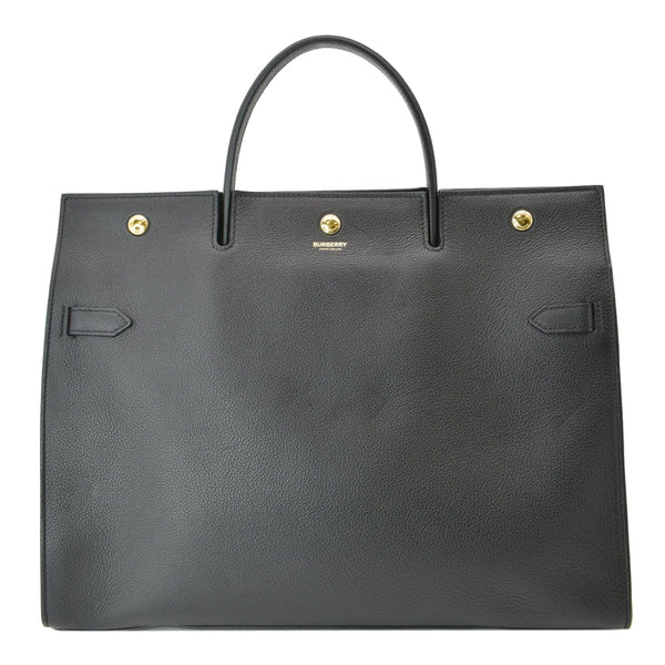 BURBERRY Large Title Leather Tote Bag Black
