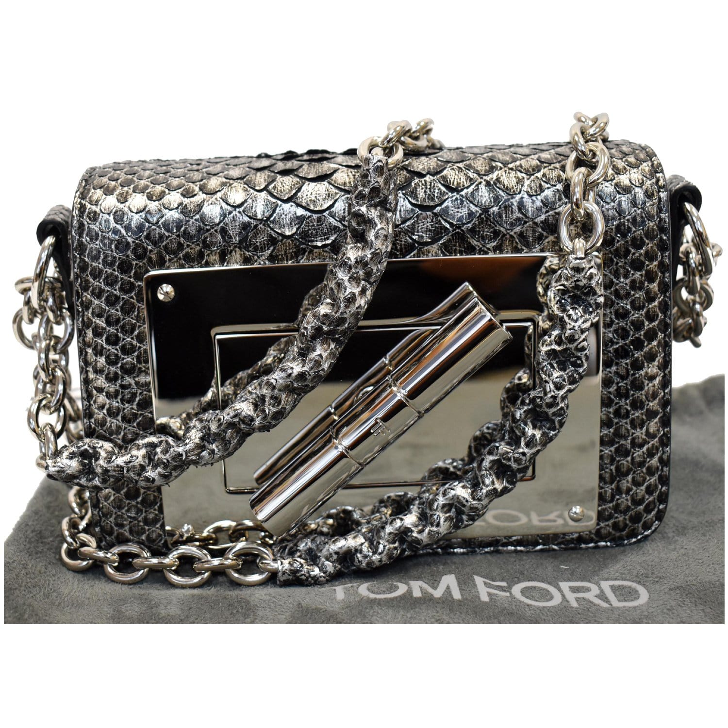 Tom Ford Natalia Small Chain Turnlock Shoulder Bag Silver