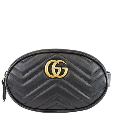 GUCCI GG Marmont Matelasse Leather Belt Bag Black 476434