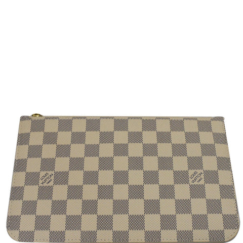 LOUIS VUITTON Neverfull MM Damier Azur Pochette Wristlet Pouch White