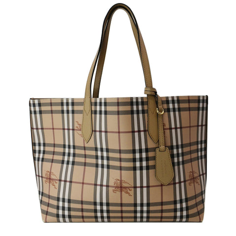 BURBERRY Reversible Haymarket Coated Canvas Tote Bag Tan