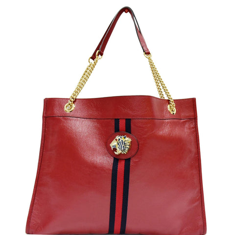 GUCCI Rajah Large Leather Tote Shoulder Bag Red 537219