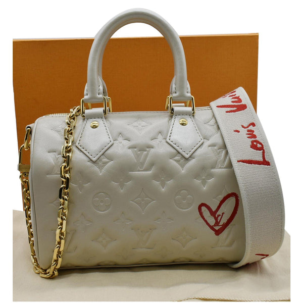 LOUIS VUITTON Speedy Limited Edition Bandouliere 22 Embossed Leather Shoulder Bag Ivory