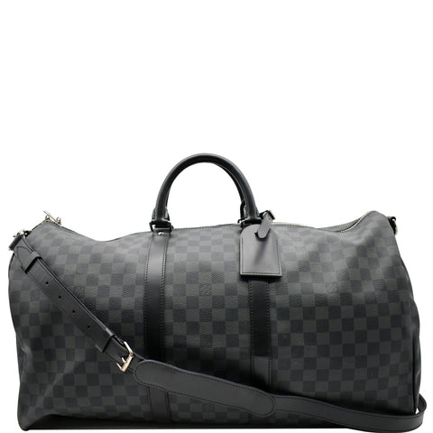 LOUIS VUITTON Keepall 55 Damier Graphite Bandouliere Travel Bag Black