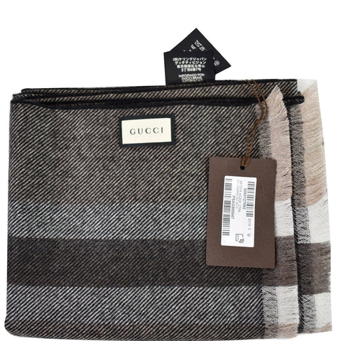GUCCI Web Stripe Wool Scarf Brown 387574
