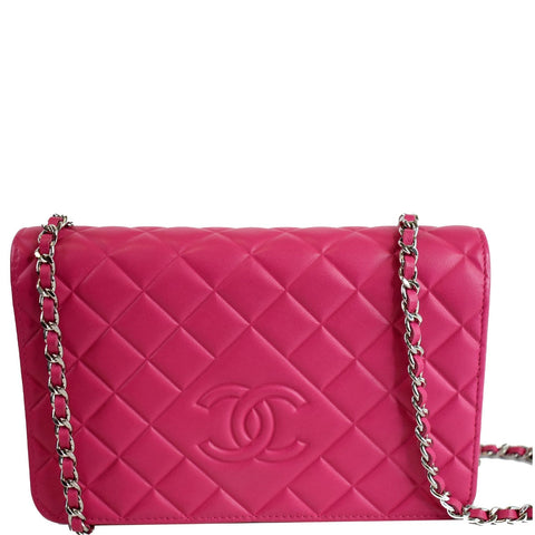 CHANEL Quilted Diamond CC Wallet On Chain WOC Crossbody Bag Fuchsia