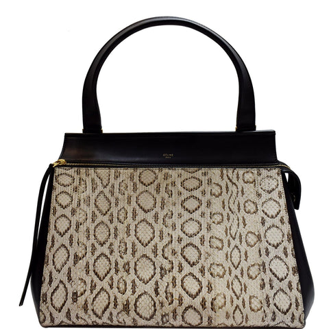 CELINE Medium Edge Python Leather Top Handle Shoulder Bag Beige