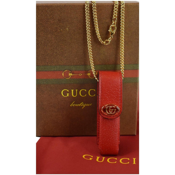 GUCCI Porte Rouges Leather single Lipstick Holder Red 615998