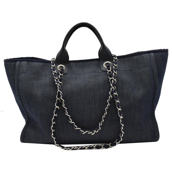 Chanel Deauville Large Denim Shopping Tote Bag Dark Blue
