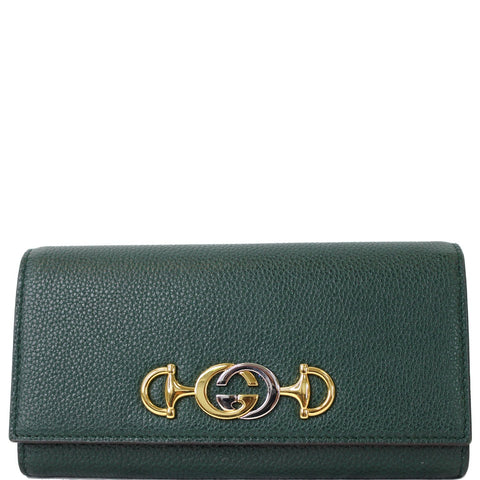 GUCCI Zumi Grainy Leather Continental Wallet Dark Green 573612